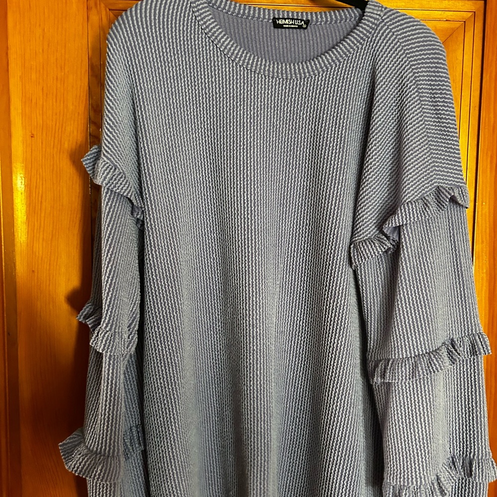 HEIMISH USA Blue Ruffle Sleeve Blouse